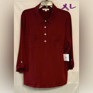 PerSeption Concept Women's Burgundy Button-Front Blouse